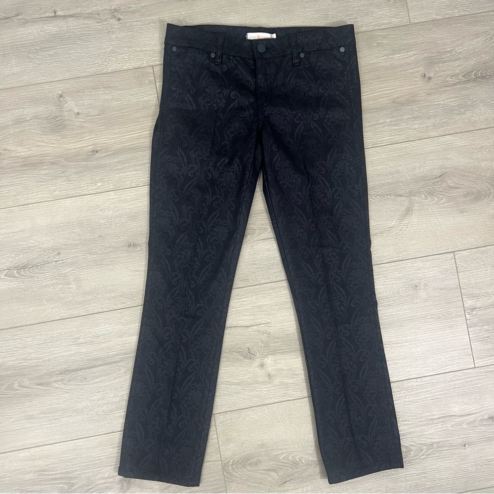Tory Burch jeans Honour Floral Lattice Pants Womens Size 26 Black